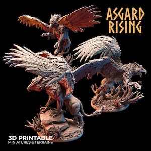 3D Printed Asgard Rising King of all Creatures Griffin Set - 32mm D&D