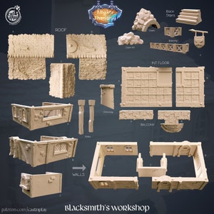 3D Printed Cast n Play Blacksmith's Workshop Kingdom Of Thamarya 28mm 32mm D&D