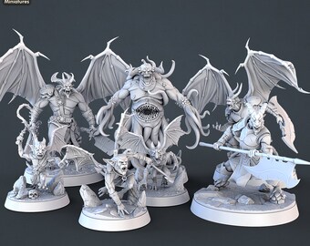 3D Printed STL Miniatures Demons Set | 28 - 32mm War Gaming D&D