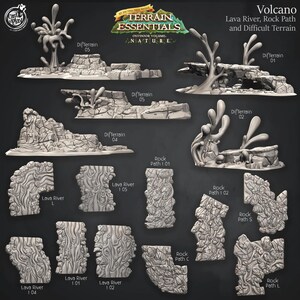 3D Printed Cast n Play Lava River, Rock Path and Difficult Terrain Volcano Terrain Set Terrain Essentials Nature 28mm 32mm D&D