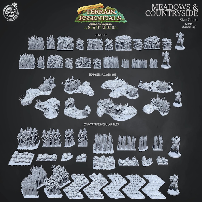 Modular Tile Set 3D Printed Cast N Play Terrain Essentials Nature Meadows & Countryside ...