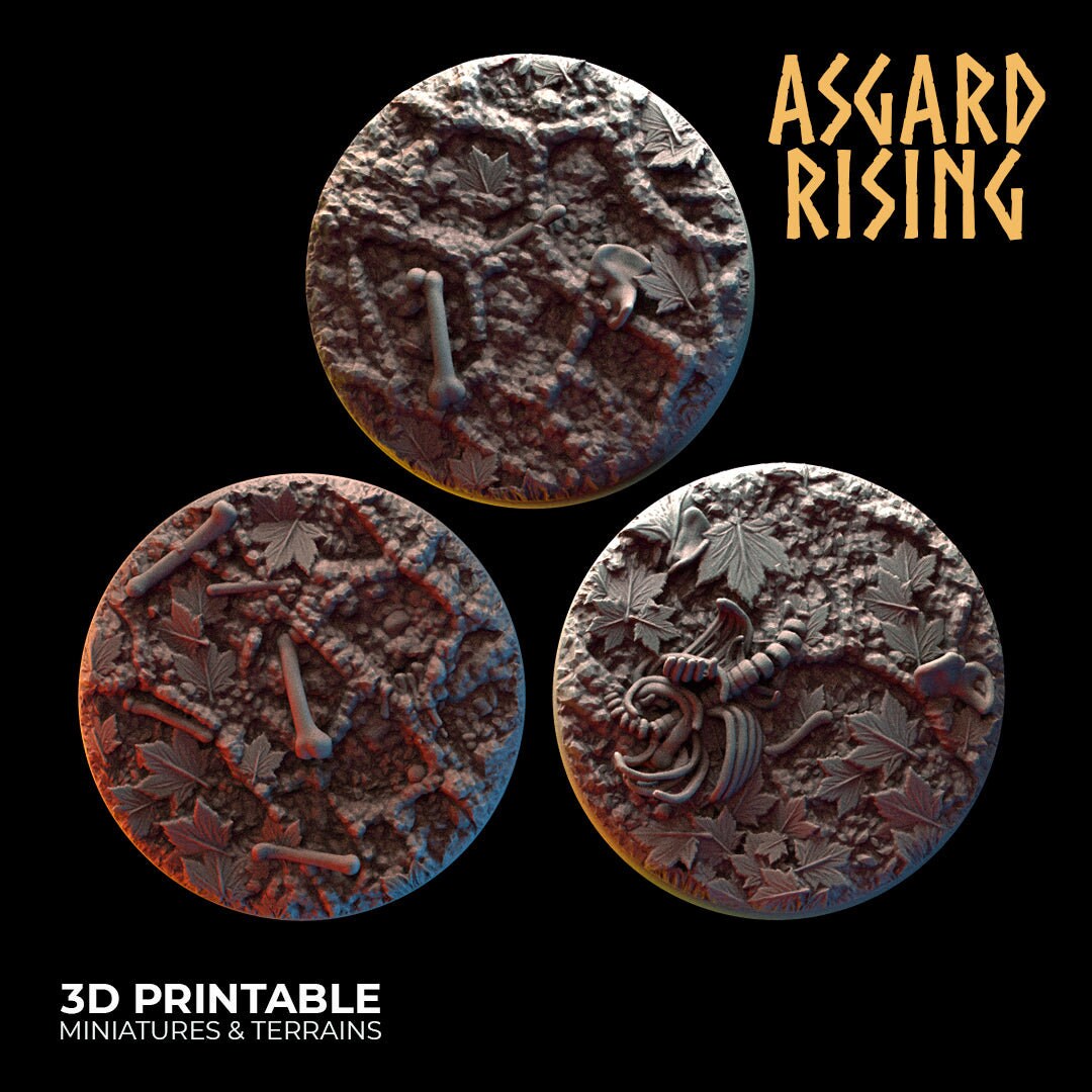 3D Printed Asgard Rising Deepforest Ritual Ground Round Base Set - 3 X ...