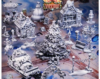 3D Printed Cast n Play Christmas Village Terrain Set 28mm 32mm D&D