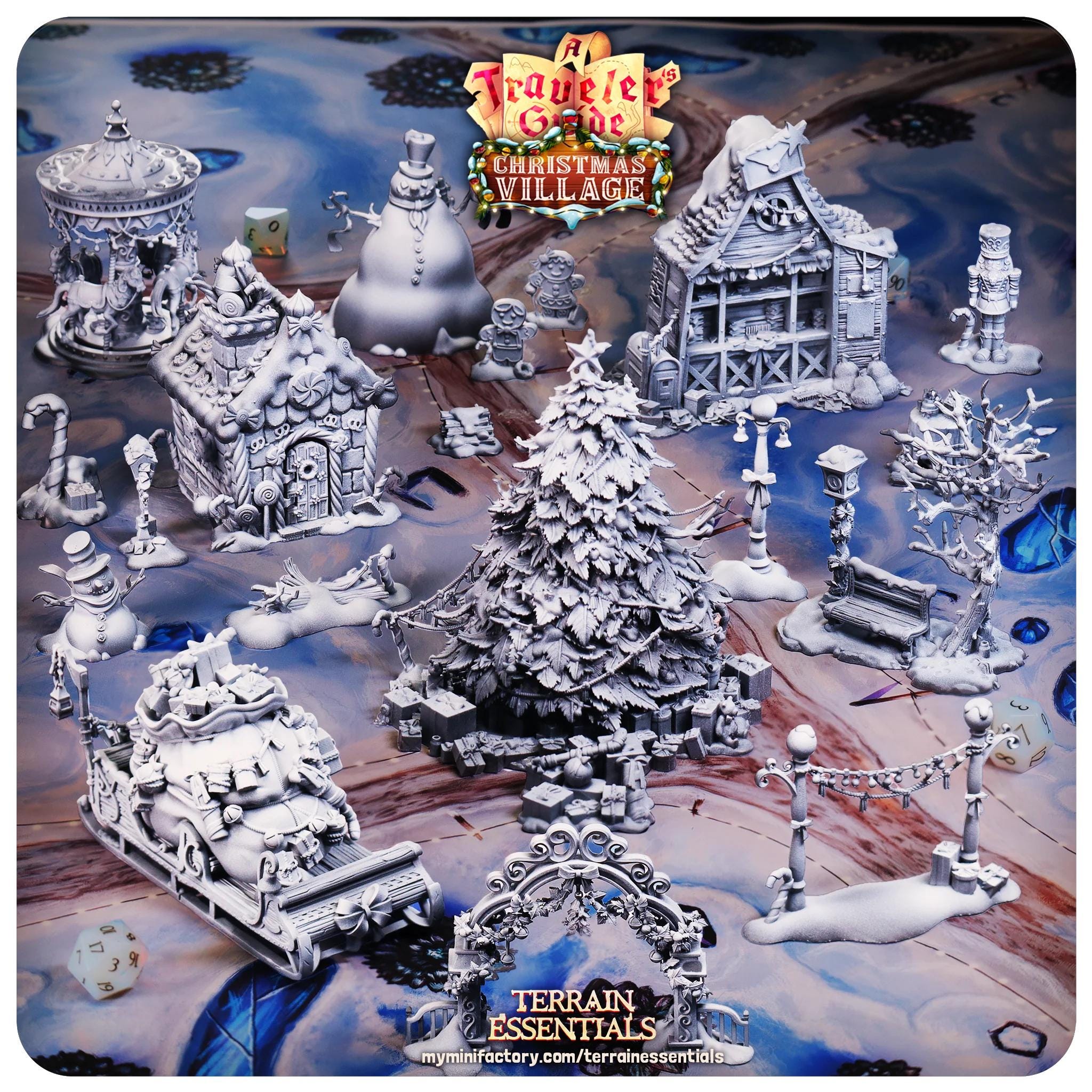 クリスマス   CHRISTMAS COLLECTIBLES 3D Printed Cast N Play Christmas Village Terrain Set 28mm 32mm D&D