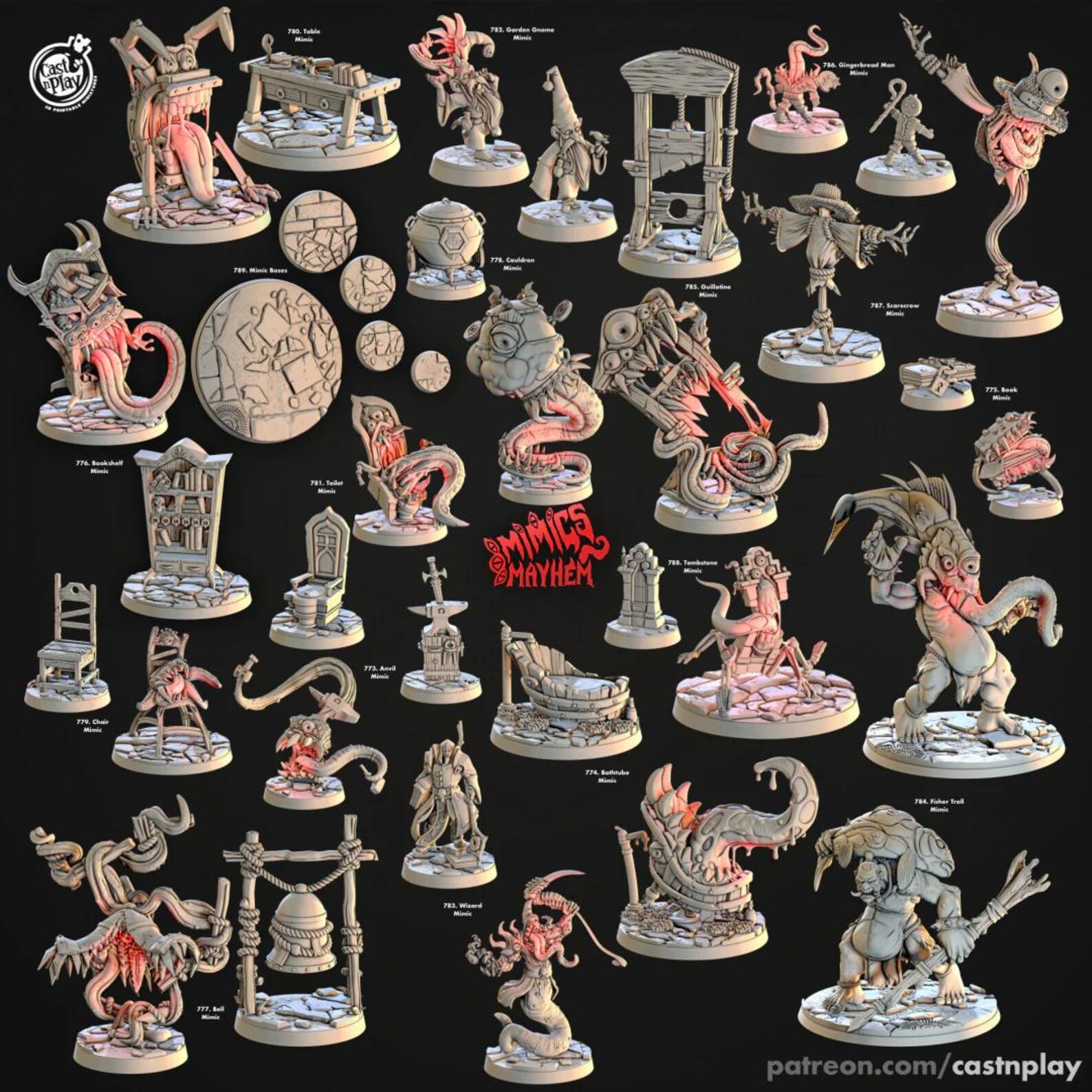 Mimic Base 3D Printed Cast N Play Mimic Bases Mimics Mayhem Set 28mm 32mm D&D - Etsy
