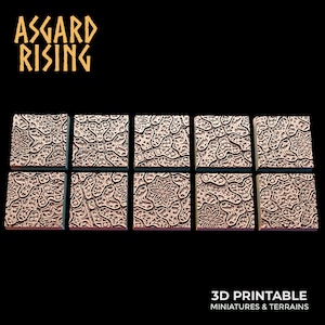 3D Printed Asgard Rising Worn Pavingstone -10 x 25 to 40 mm Square Base Set B Wargaming DnD