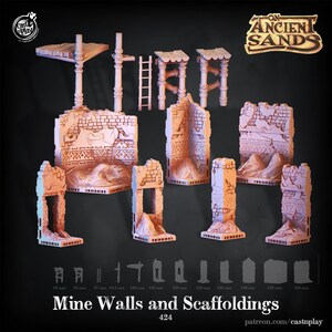 3D Printed Cast n Play On Ancient Sands - Mine Walls and Scaffoldings 28mm 32mm D&D