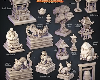 3D Printed Cast n Play Oriental Temple Statues And Bits Terrain Essentials 28mm 32mm D&D