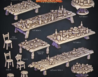 3D Printed Cast n Play Tavern Tables and Chairs Terrain Essentials 28mm 32mm D&D