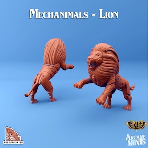 3D Printed Sordane Publishing Arcane Minis Mechanimal Lion Mechanimals Set 28mm 32mm D&D