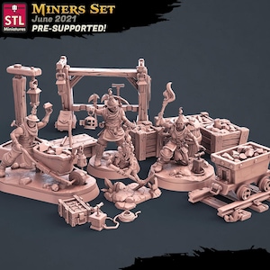 3D-geprinte STL-miniaturen mijnwerkersset 28 - 32 mm War Gaming D&D