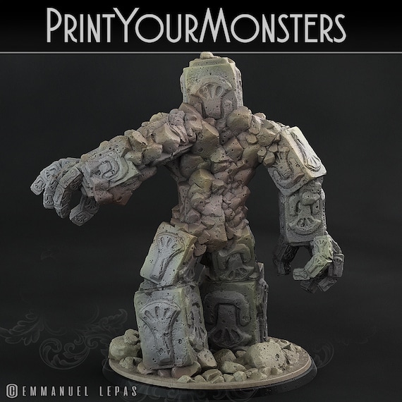 3D Printed Print Your Monsters Rock Golem - Total Golems 28mm