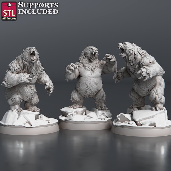 3D Printed STL Miniatures Bears Set 28 - 32mm War Gaming D&D - Etsy
