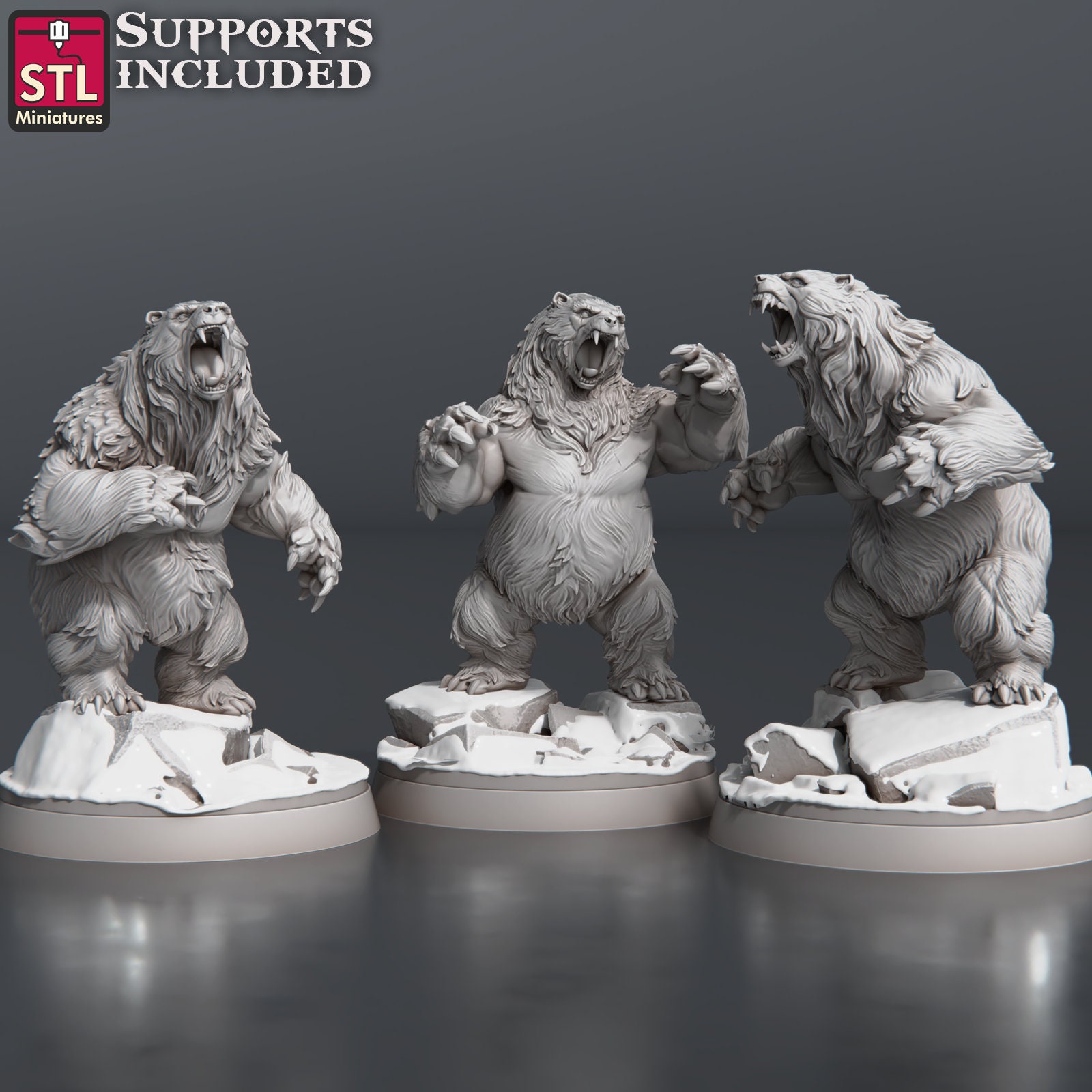 d*3様 world of miniature bears GUILOY　オート Bear Miniature Set | Grizzly Bear, Polar Bear & Werebear