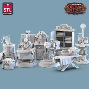 3D gedruckt STL Miniaturen Wäsche Set Fantasy NPC 28mm - 32mm War Gaming D&D