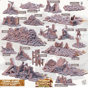 3D Printed Cast n Play Town - Debris and Difficult Terrain Town Ruins Set 28mm 32mm D&D