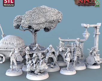 3D Printed STL Miniatures Townsfolks Vol 2 Set Fantasy NPC 2 | 28 - 32mm War Gaming D&D