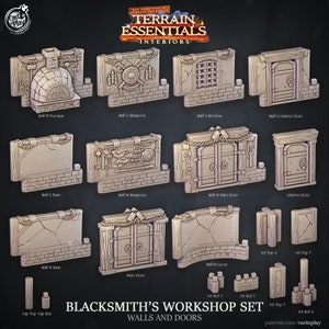 3D Printed Cast n Play Blacksmith's Workshop Walls and Doors Terrain Essentials 28mm 32mm D&D