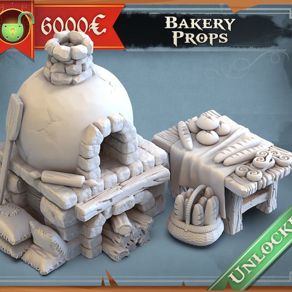 3D Printed STL Miniatures Bakery Props 28 - 32mm War Gaming D&D