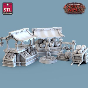 Zestaw sprzedawców owoców w 3D drukowanych w formacie STL, Fantasy NPC 28 mm - 32 mm, gry wojenne D&D