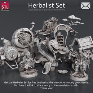 3DプリントSTLミニチュアハーバリストセット28 - 32 mmウォーゲームD＆D