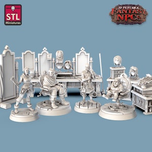 3D gedruckte STL Miniaturen Barber Shop Set Fantasy NPC 28mm - 32mm War Gaming D&D
