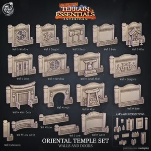 Impreso en 3D Cast n Play Paredes y puertas del templo oriental Terrain Essentials 28mm 32mm D&D