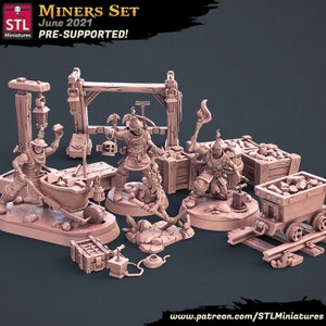 3D Printed STL Miniatures Miners Set 28 - 32mm War Gaming D&D