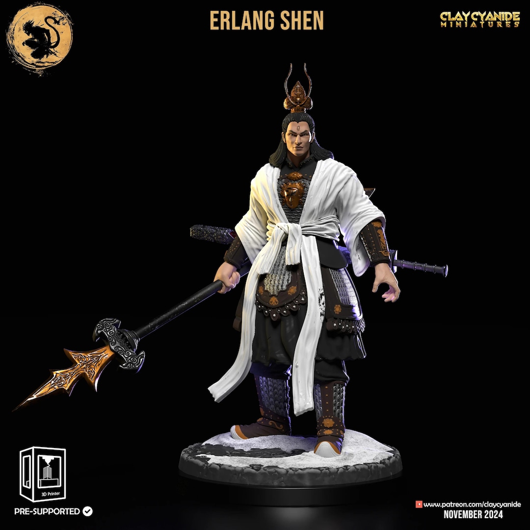 3D Printed Clay Cyanide Erlang Shen Black Myth Wukong Set 28 32 Mm