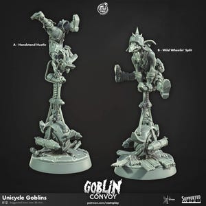 Goblins monociclo impresos en 3D para Cast n Play. El convoy goblin. 28 mm 32 mm D&D