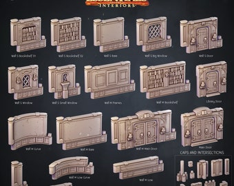Custom order Abraham3D Printed Cast n Play Library Walls and Doors Set of 15 & Xmas Tree 32mm