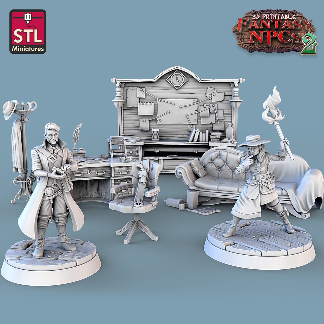 3D Printed STL Miniatures Investigator Set Fantasy NPC 2 28 32mm War