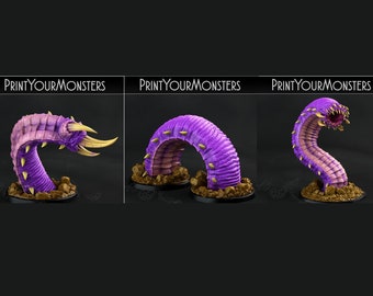 3D Printed Print Your Monsters Purple Worm Worms Subterranean Terrors 28mm - 32mm D&D Wargaming
