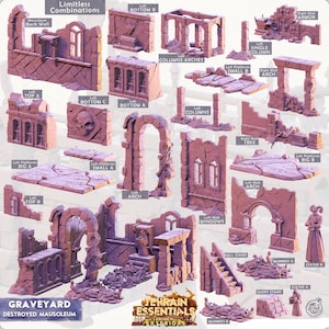 3D Printed Cast n Play Modular Destroyed Mausoleum Graveyard Set 28mm 32mm D&D