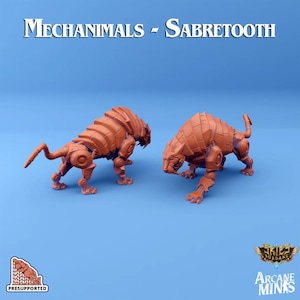 3D Printed Sordane Publishing Arcane Minis Mechanimal Sabertooth Mechanimals Set 28 32mm D&D