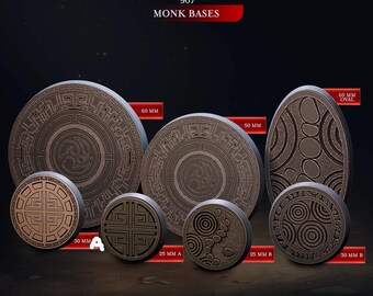 3D Printed Cast n Play Monk Bases Eternal Monks Set 28mm 32mm D&D
