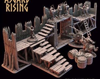 3D Printed Asgard Rising Fortified Village - Large Palisade Set 28mm - 32mm Ragnarok D&D