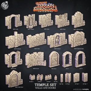 Impreso en 3D Cast n Play Paredes y puertas del templo Terrain Essentials 28mm 32mm D&D