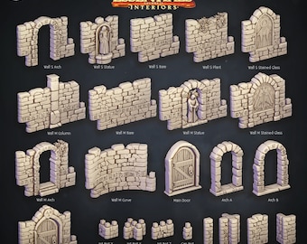 3D Printed Cast n Play Temple Walls and Doors Terrain Essentials 28mm 32mm D&D