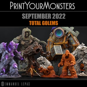 3D Printed Print Your Monsters Total Golems Set 28mm - 32mm D&D Wargaming