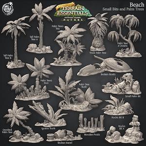 3D Printed Cast n Play Beach Small Bits and Palm Trees Terrain Essentials Nature 28mm 32mm D&D