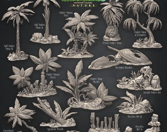 3D Printed Cast n Play Beach Small Bits and Palm Trees Terrain Essentials Nature 28mm 32mm D&D