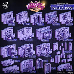 3Dプリント キャストアンドプレイ ウィザードのラボドアと壁セット 28 mm 32 mm D&D