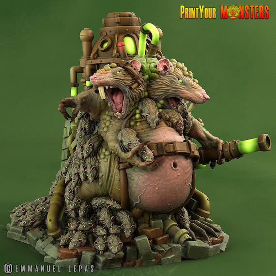 3D Printed Print Your Monsters the Toxic Double Headed Rat King