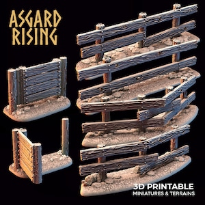 3D Printed Asgard Rising Wooden Fence Set With Gate 28mm - 32mm Ragnarok D&D