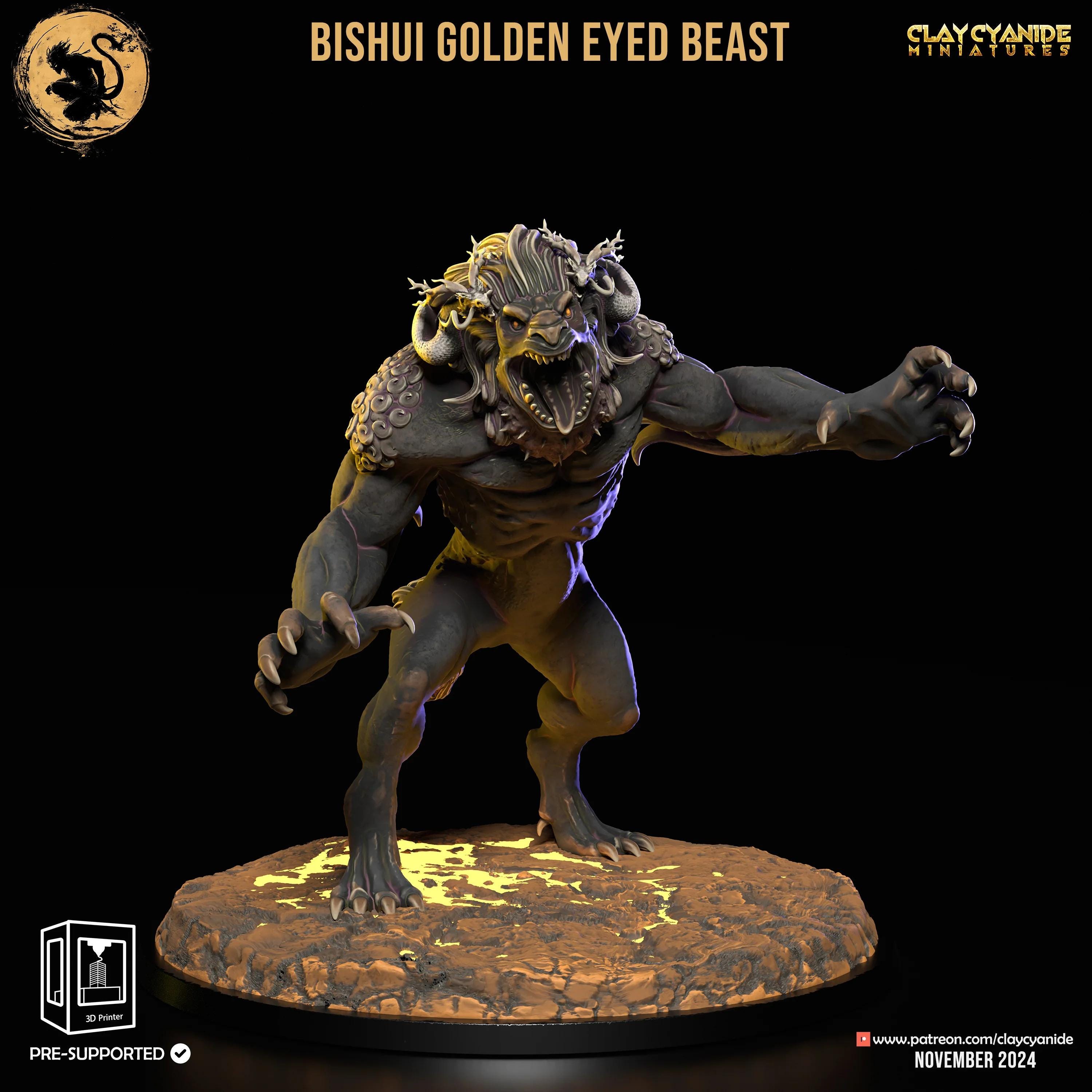 3D Printed Clay Cyanide Bishui Golden Eyed Beast Black Myth Wukong