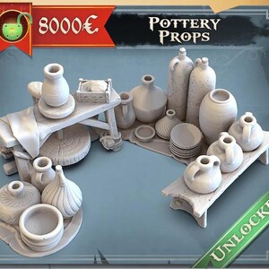 3D Printed STL Miniatures Pottery Props 28 - 32mm War Gaming D&D