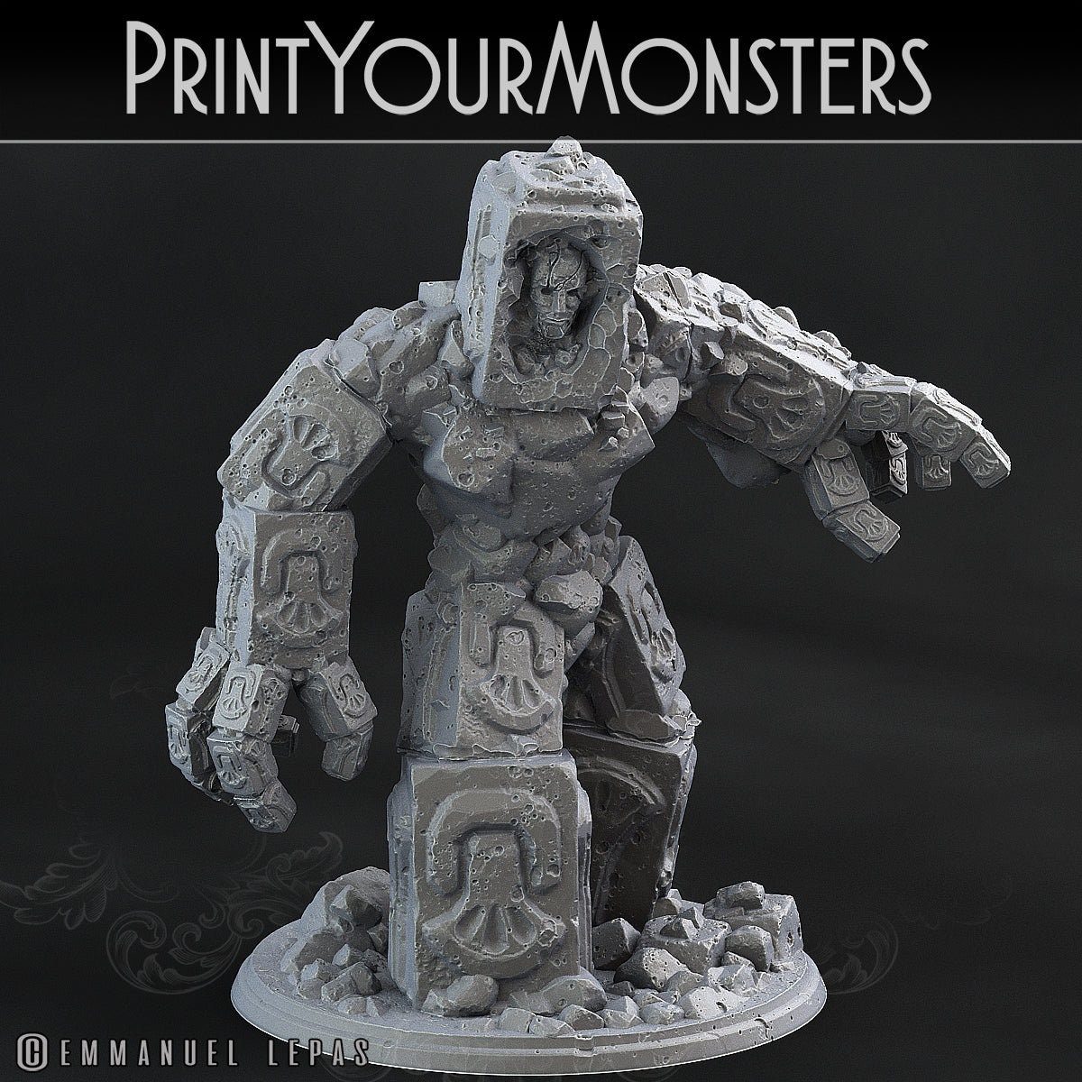 3D Printed Print Your Monsters Rock Golem - Total Golems 28mm