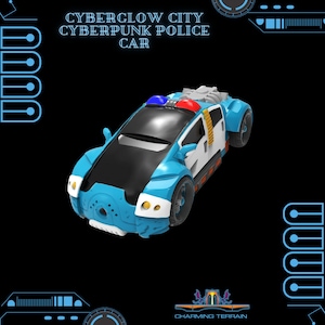 3D Printed Cyberglow City Kickstarter Cyberpunk Police Car Charming Terrain Papsikels | 28 or 32 mm |  dnd | Shadowrun