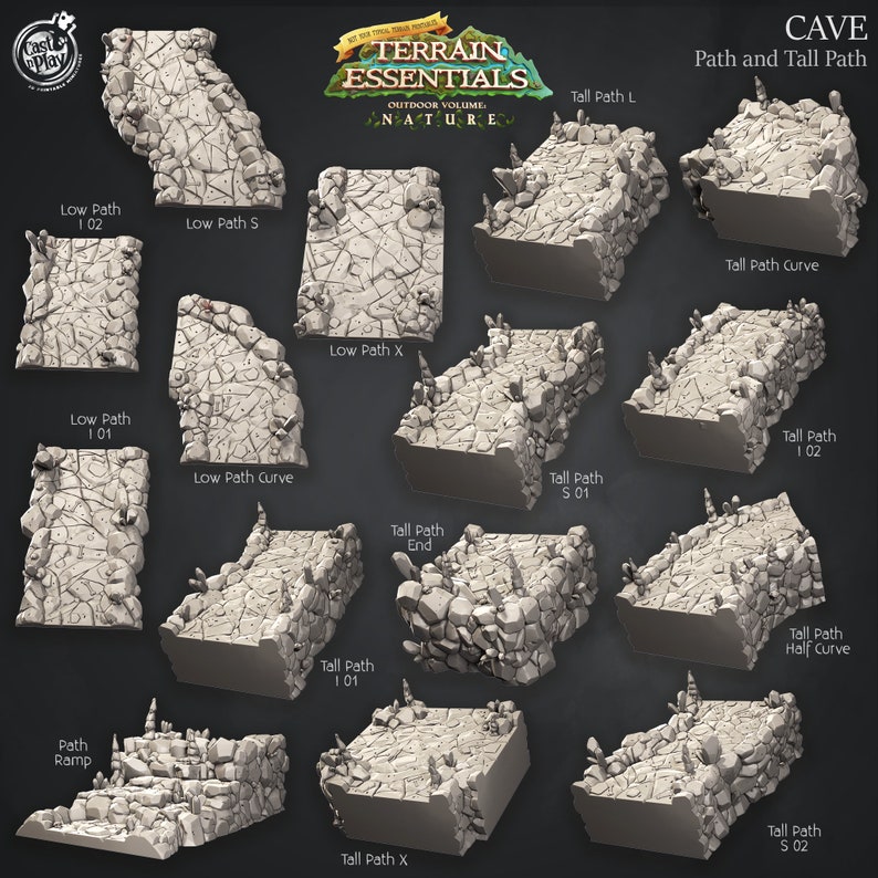 3D Printed Cast n Play Cave Path and Tall Path Set Terrain Essentials Nature 28mm 32mm D&D image 1